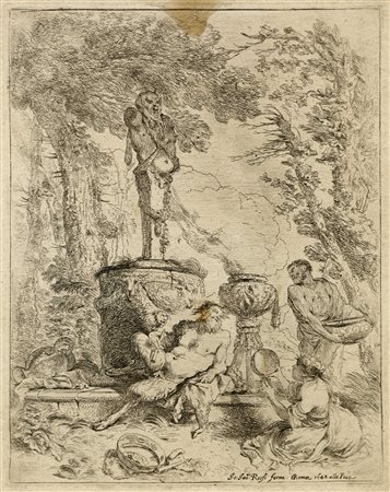 Giovanni Benedetto Castiglione (detto il Grechetto), Baccanale davanti...