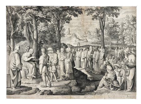 Nicolaes De Bruyn, La predica del Battista. 1610-1635. Bulino. mm 395x547....