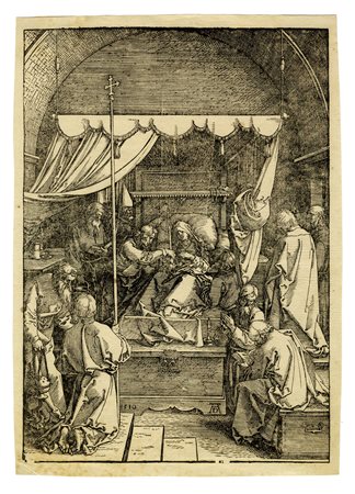 Albrecht Dürer, La morte della Vergine. 1510. Xilografia. mm 293x208. Foglio:...
