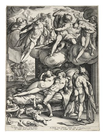 Hendrik Goltzius, Marte e Venere sorpresi da Vulcano. 1585. Bulino. mm...