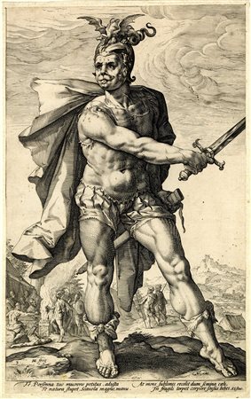 Hendrik Goltzius, Mucius Scaevola. 1586. Bulino. mm 368x230. Supporto: mm...