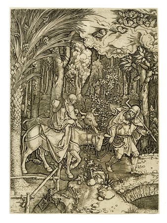 Marcantonio Raimondi, Fuga in Egitto. 1505-1506 ca. Bulino. 290x211. Bartsch,...
