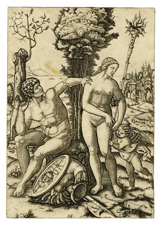 Marcantonio Raimondi, Marte, Venere e Cupido. 1508. Bulino. mm 300x211....