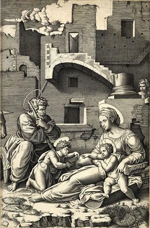 Marcantonio Raimondi, Sacra Famiglia con san Giovannino (La Vergine dalla...