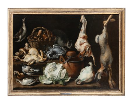 Felice Boselli, Lepre appesa, testa di vitello, cacciagione, piccione vivo,...