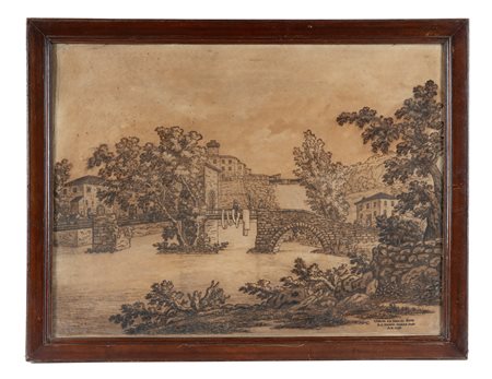 Richard Colt Hoare, Veduta all'Isola di Sora. 1791. Penna e inchiostro bruno,...