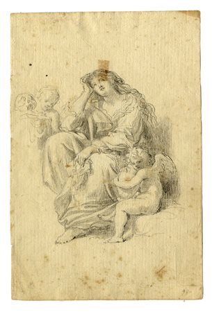Fedele Fischetti, Maddalena penitente con due angeli. Post 1767. Matita nera...