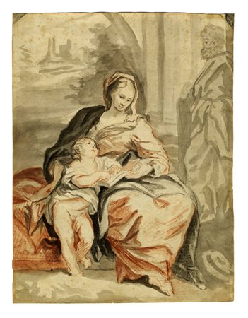 Carlo Maratta [da], Sacra Famiglia con Gesù Bambino che legge (r) / Schizzi...