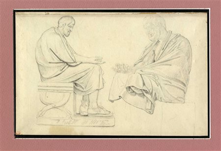 Carlo Prayer, Studio per figura panneggiata all'antica seduta. 1800. Matita...