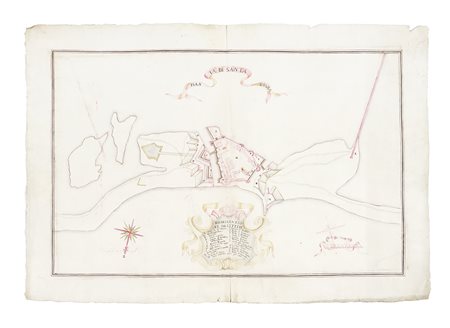 Piero Valentino Cosci, Pianta di Santa Maura. 1744. Penna e inchiostro bruno,...