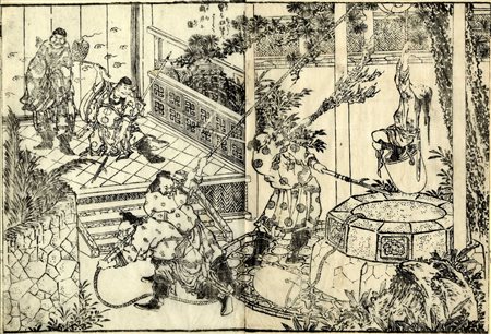 Katsushika Hokusai , Due tavole da Chinsetsu yumiharizuki (Strani racconti...
