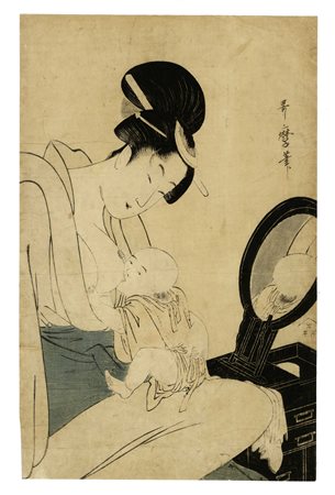 Kitagawa Utamaro, Madre che allatta il bimbo davanti allo specchio. 1797...