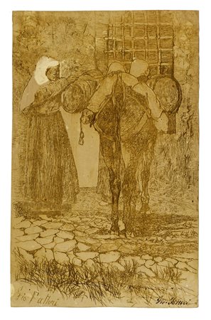 Giovanni Fattori, La cerca del vino. Acquaforte su zinco. mm 260x165....