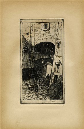 Giovanni Fattori, Vecchio Mercato a Firenze. Acquaforte. mm 193x100. Foglio:...