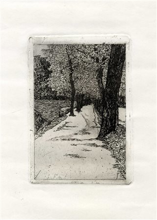 Giovanni Fattori, Le Cascine. Acquaforte. mm 160x110. Foglio: mm 490x280....