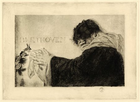 Julius Klinger, Lotto composto di 2 incisioni. 1908. 1) Beethoven. Acquaforte...