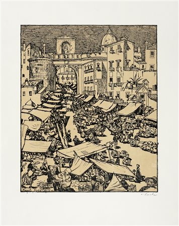 Oskar Laske, Lotto composto di 2 incisioni. 1) Die Uberfuhr. (Il traghetto)....