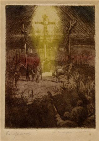 Filippo Marfori Savini, Crocifissione. 1932. Acquatinta. mm 133x98. Foglio:...