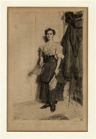 Anders Leonard Zorn, The new maid. 1909. Acquaforte su carta con vergelle e...