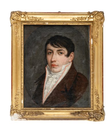 Scuola italiana del XIX secolo, Ritratto di giovane uomo. Olio su tela. cm 49...