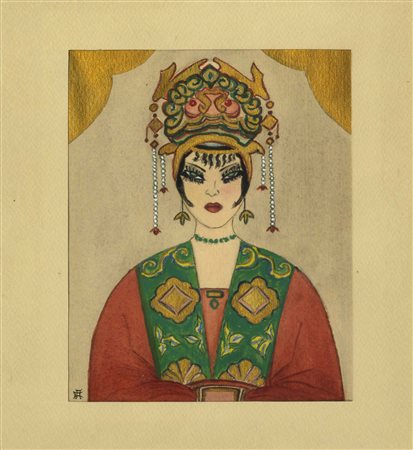 Autore non identificato, Turandot. Matita e acquerello su carta. mm 172x138....