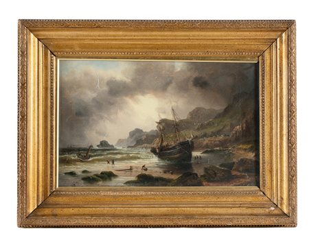 Scuola inglese di fine XIX secolo, Il naufragio. 1883. Olio su tela. cm...