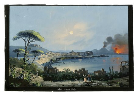 Anonimo del XIX secolo, Lotto composto di 2 vedute di Napoli. Coppia di...