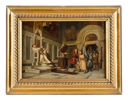 Nicolò Barabino, Morte di Bonifacio VIII. Olio su tela. cm 25,7x37,2....