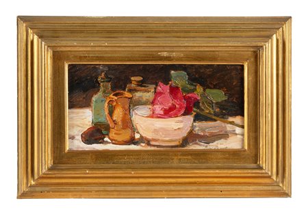 Giovanni Bartolena, Natura morta composita. 1900 ca. Olio su cartoncino. cm...