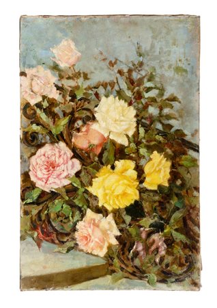 Licinio Barzanti [attribuito a], Rose. Olio su tela. cm 50x75. "L. Barzanti"...