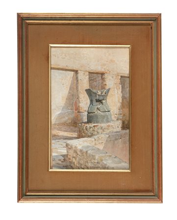 Luigi Bazzani, Pompei. 1913. Acquerello su cartone. cm 37x25. Firma, data e...