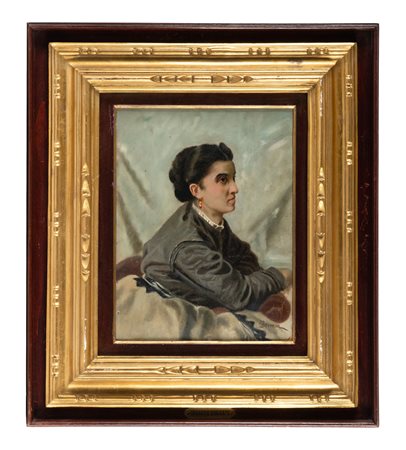 Odoardo Borrani, Ritratto femminile. Olio su cartoncino. cm 31,5x23,5....
