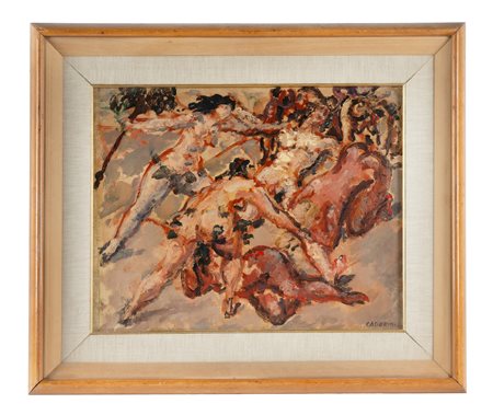 Guido Cadorin, Morte di Orfeo. 1942. Olio su cartone. cm 39x50. Firma e data...