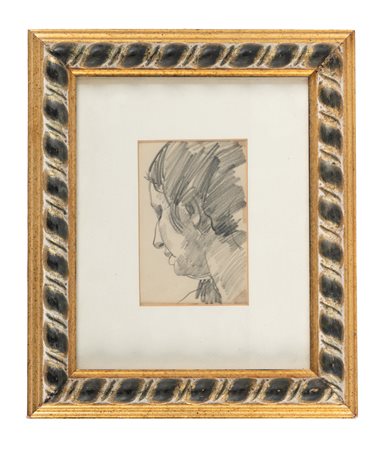Ugo Celada Da Virgilio, Profilo della moglie. 1930-40. Matita su carta. mm...