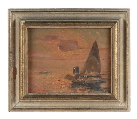 Maurizio Ciardo, Vela sull'acqua. 1930. Tempera su masonite. cm 24x30....