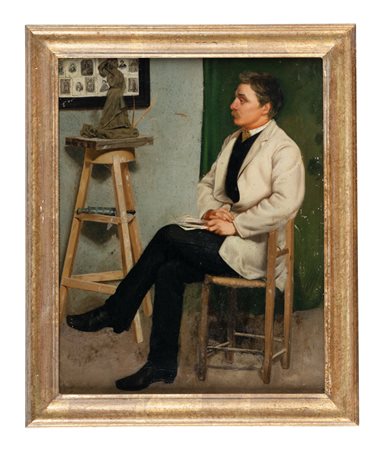 Tito Conti [attribuito a], Ritratto di scultore. Olio su tela. cm 47x37,7....
