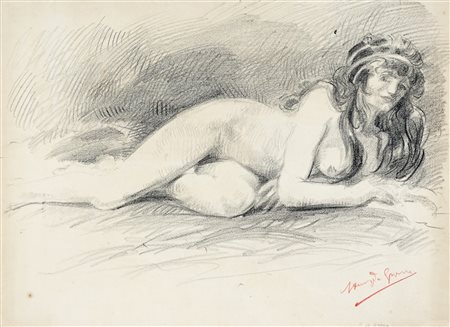 Henry De Groux, Nudo femminile disteso. Carboncino su carta vergellata...