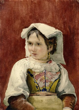 Federico Faruffini [attribuito a], Mezzobusto di fanciulla. Matita e...