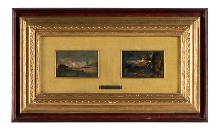 Antonio Fontanesi, Lotto composto di 4 micropitture. Raccolta di 4 piccoli...