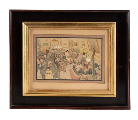 Attilio Formilli, Un giovedì in casa del pittore Corcos. Ante 1898. Penna e...