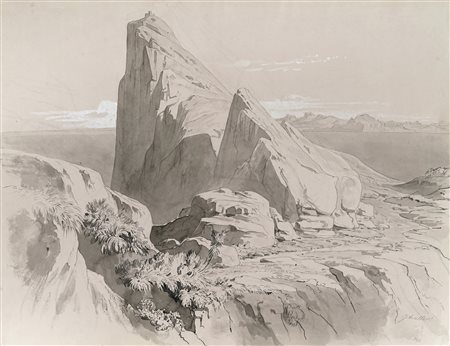 Johann Jakob Frey, Gibaltar. Penna e inchiostro di china bruno, acquerello e...
