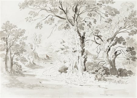 Johann Jakob Frey, Lotto composto di 2 disegni. 1850. Raccolta di 2 penna e...