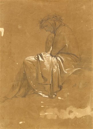 Annibale Gatti, Dante Alighieri. Matita su carta. mm 298x230. Firmata in...