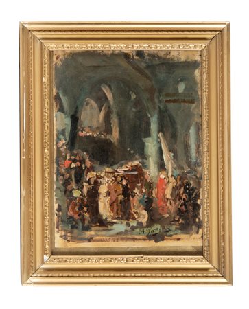 Annibale Gatti, Bozzetto per I funerali di Santa Verdiana. 1865 ca. Olio su...