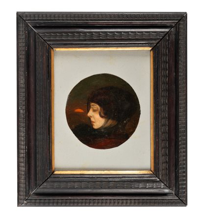 Oscar Ghiglia, Ritratto di Eleonora Duse. Olio su tela. cm diam. 17,5....