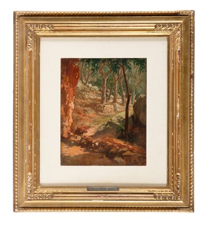 Francesco Gioli, Sottobosco. Olio su tavoletta. cm 23x18. Firma in basso a...