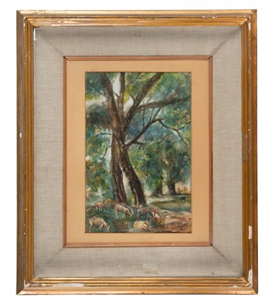 Alphons Hollaender, Scena pastorale. Acquerello. mm 300x200 (visibili). Firma...