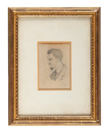 Silvestro Lega, Ritratto d'uomo. Matita su carta. mm 145x95 (visibili). Firma...