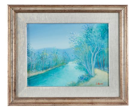 Umberto Lilloni [attribuito a], Specchio d'acqua. Olio su tela. cm 35x45....