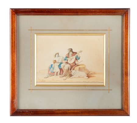 Dietrich Wilhelm Lindau, Suonatore e madre. 1833-86. Matita, penna e...